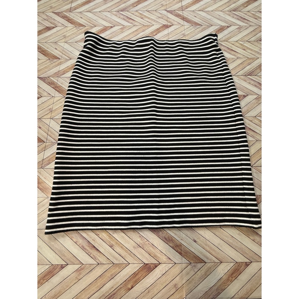 LOFT Striped Pencil Skirt Black White Ribbed Knit Stretch Women's Large L Career